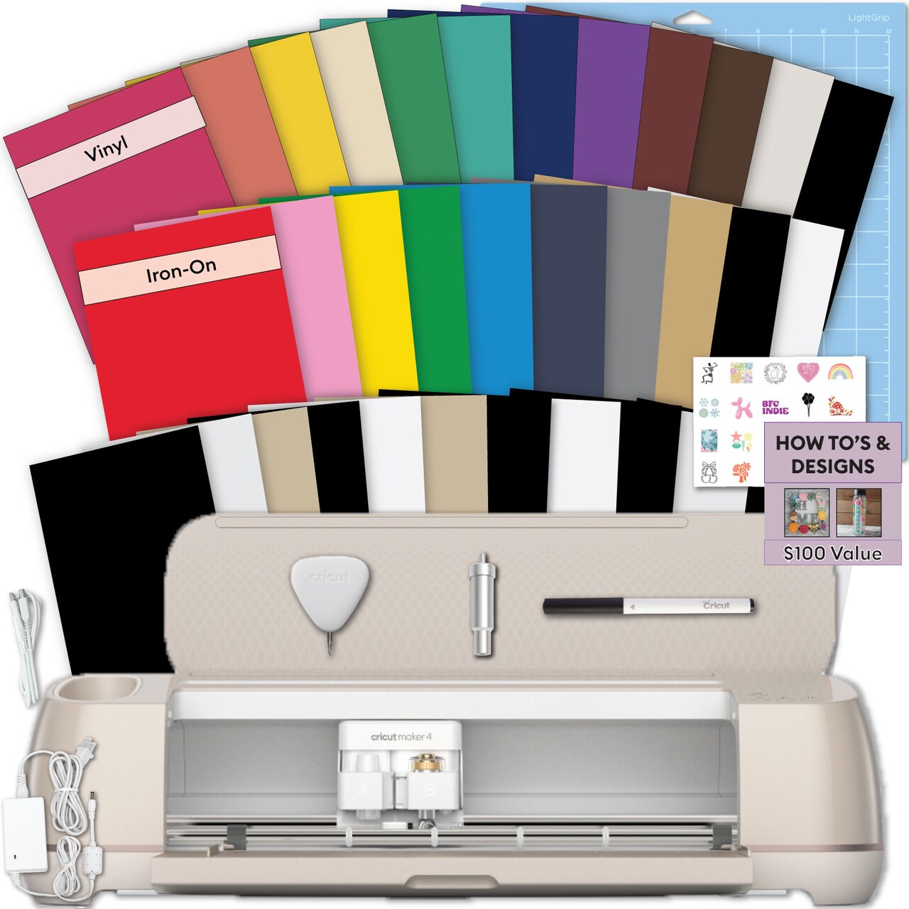 Cricut Maker 4 Cutting Machine with Vinyl and Iron-On Sheets Bundle
